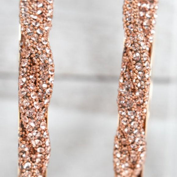 3" Braid Twist Champagne Rhinestone Hoop Earrings - Picture 12 of 12